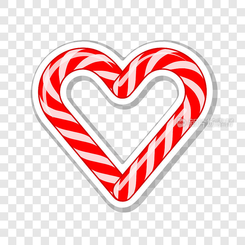 圣诞节-爱的可爱贴纸的交叉糖果形成一个心的形状。爱情或/和假期的概念。